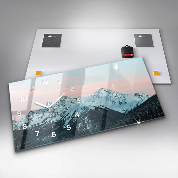 Ceas orizontale de perete din sticlă Lanț muntos iarna