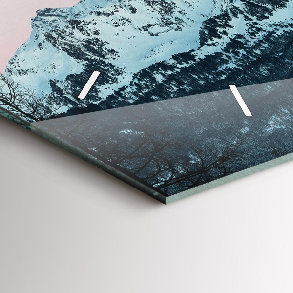 Ceas orizontale de perete din sticlă Lanț muntos iarna