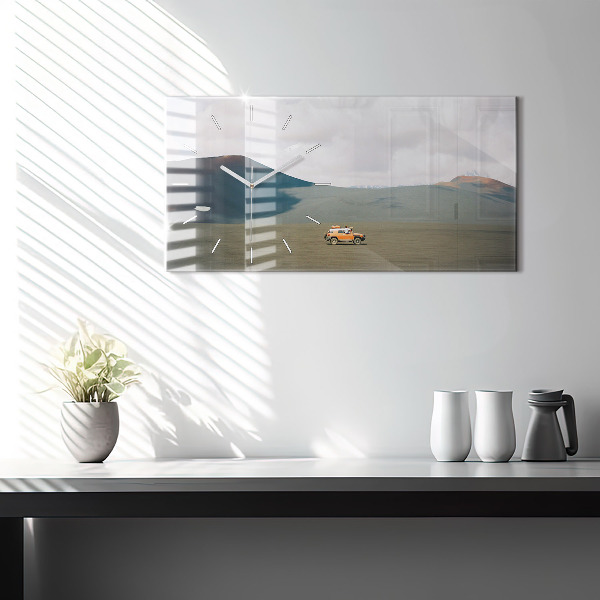 Ceas orizontale de perete din sticlă Vehicul în deșertul Kamchatka