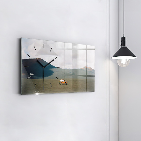 Ceas orizontale de perete din sticlă Vehicul în deșertul Kamchatka