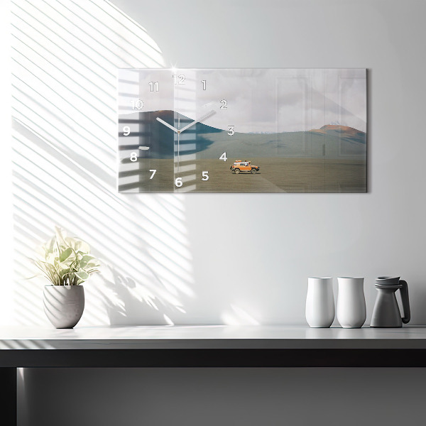 Ceas orizontale de perete din sticlă Vehicul în deșertul Kamchatka