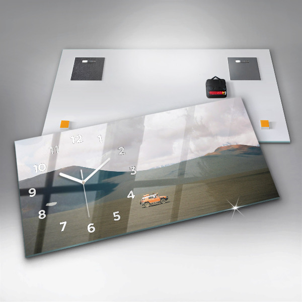 Ceas orizontale de perete din sticlă Vehicul în deșertul Kamchatka