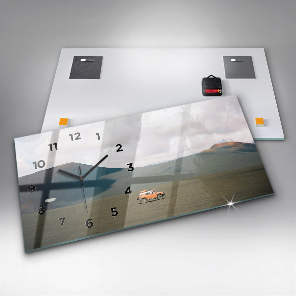 Ceas orizontale de perete din sticlă Vehicul în deșertul Kamchatka