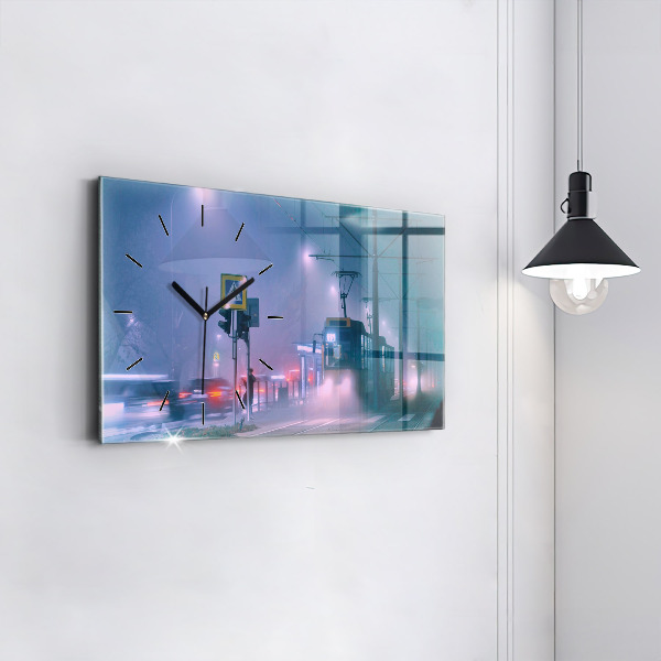 Ceas orizontale de perete din sticlă Varșovia în ceață