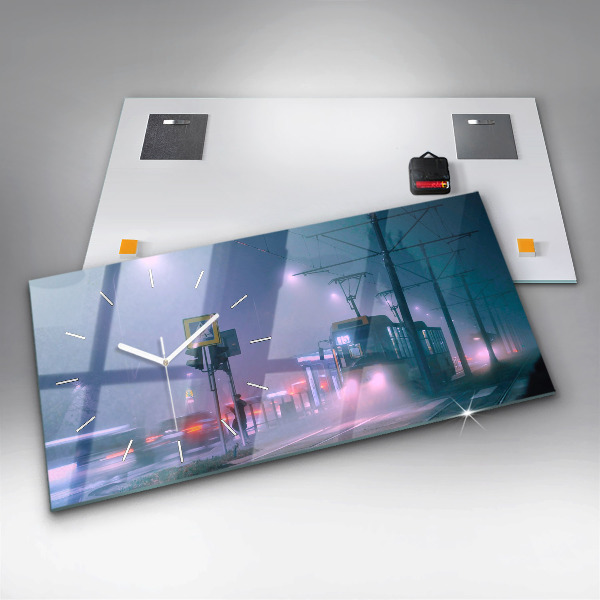 Ceas orizontale de perete din sticlă Varșovia în ceață