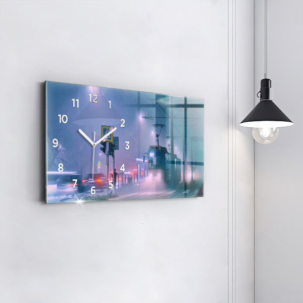 Ceas orizontale de perete din sticlă Varșovia în ceață