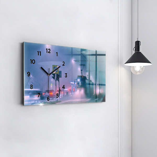 Ceas orizontale de perete din sticlă Varșovia în ceață