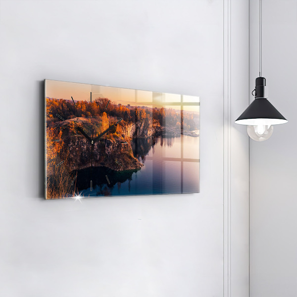 Ceas orizontale de perete din sticlă Cracovia, Lacul Zakrzówek, toamna