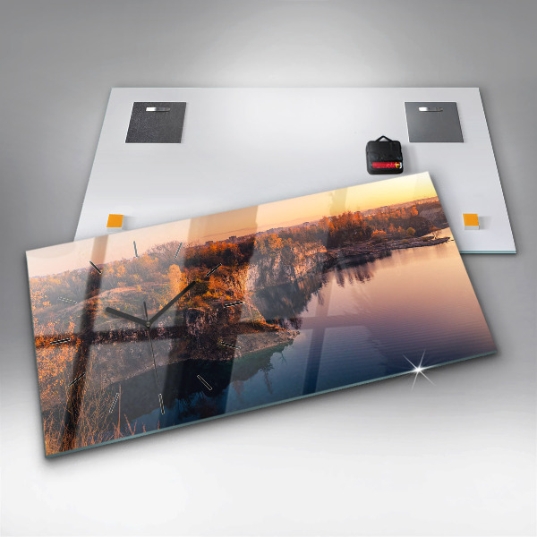 Ceas orizontale de perete din sticlă Cracovia, Lacul Zakrzówek, toamna