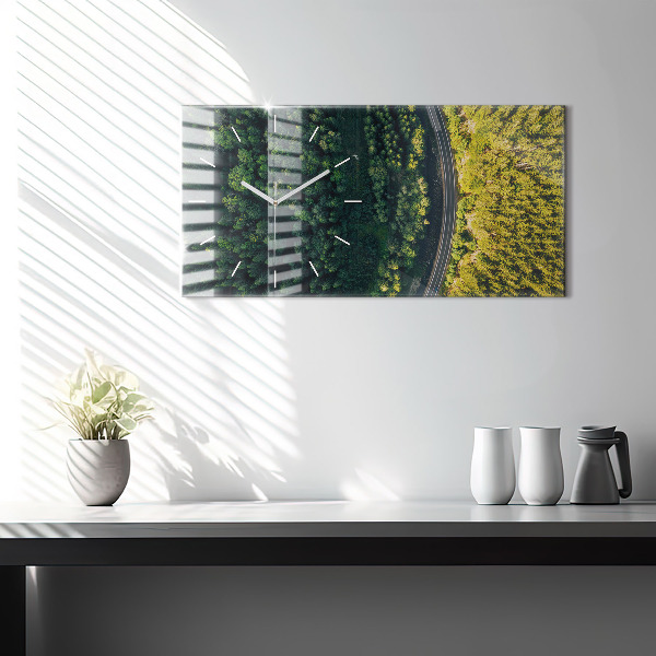 Ceas orizontale de perete din sticlă Pădure din vedere de ochi de pasăre