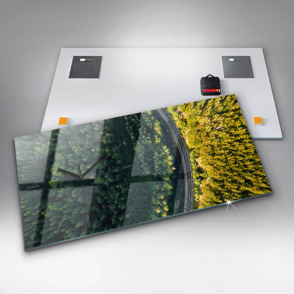 Ceas orizontale de perete din sticlă Pădure din vedere de ochi de pasăre