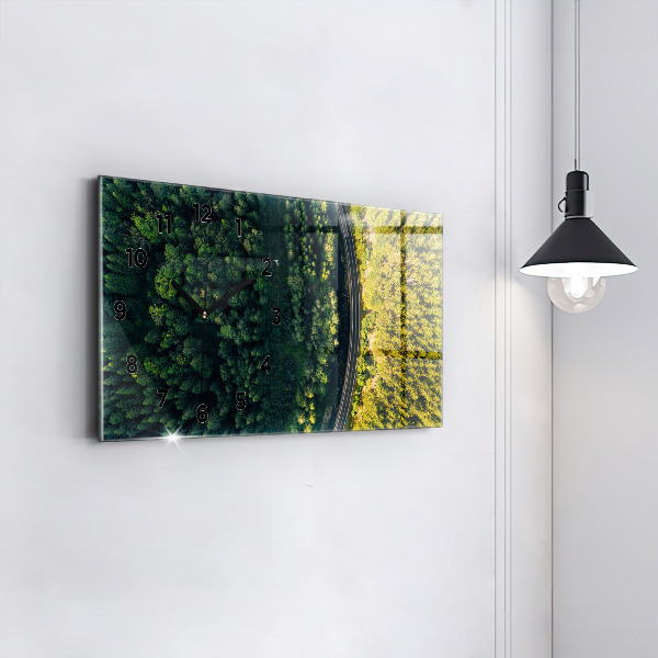 Ceas orizontale de perete din sticlă Pădure din vedere de ochi de pasăre