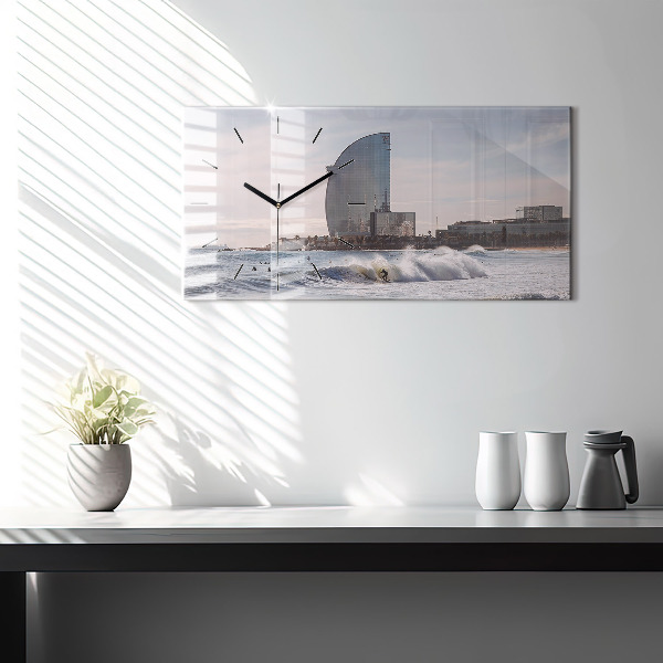 Ceas orizontale de perete din sticlă Barcelona Surfer