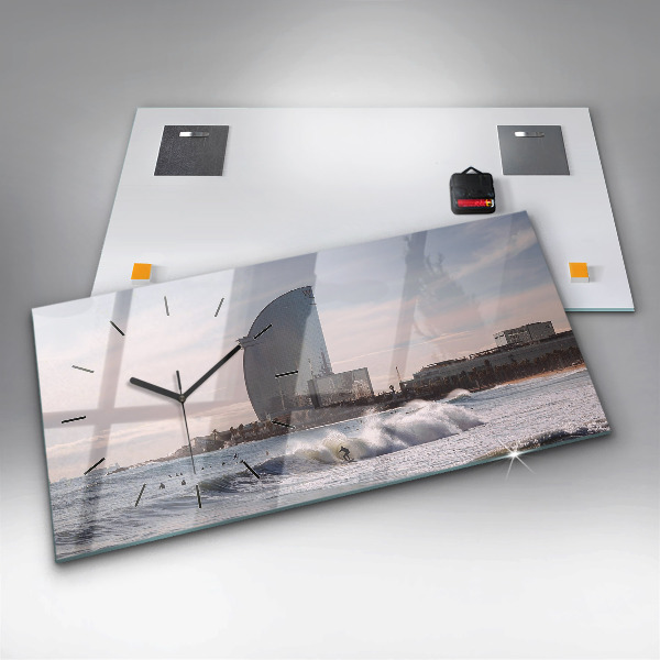 Ceas orizontale de perete din sticlă Barcelona Surfer