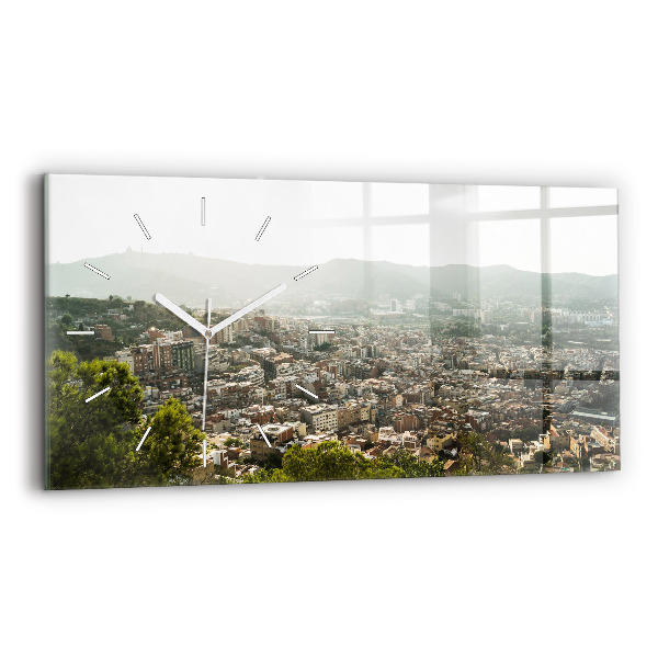 Ceas orizontale de perete din sticlă Vedere Barcelona asupra Montjuic