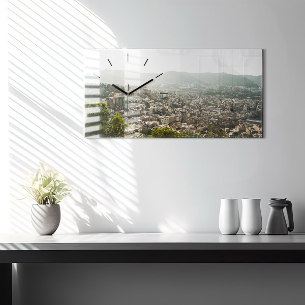 Ceas orizontale de perete din sticlă Vedere Barcelona asupra Montjuic