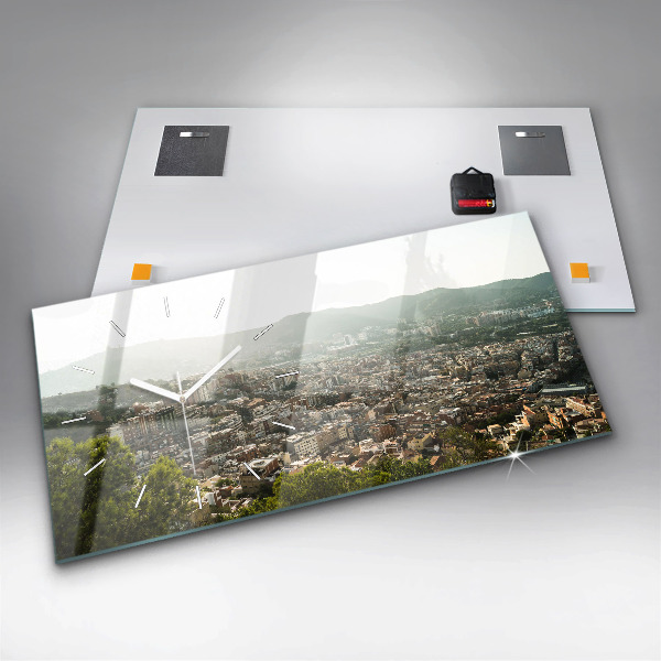 Ceas orizontale de perete din sticlă Vedere Barcelona asupra Montjuic