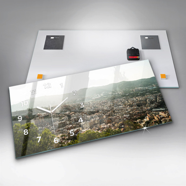 Ceas orizontale de perete din sticlă Vedere Barcelona asupra Montjuic