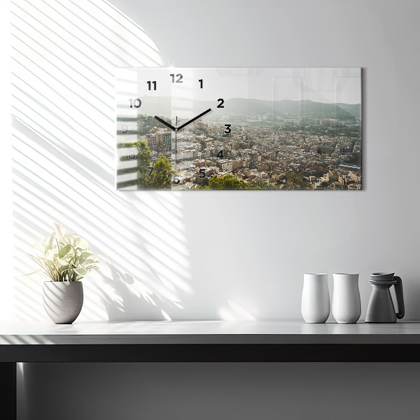 Ceas orizontale de perete din sticlă Vedere Barcelona asupra Montjuic