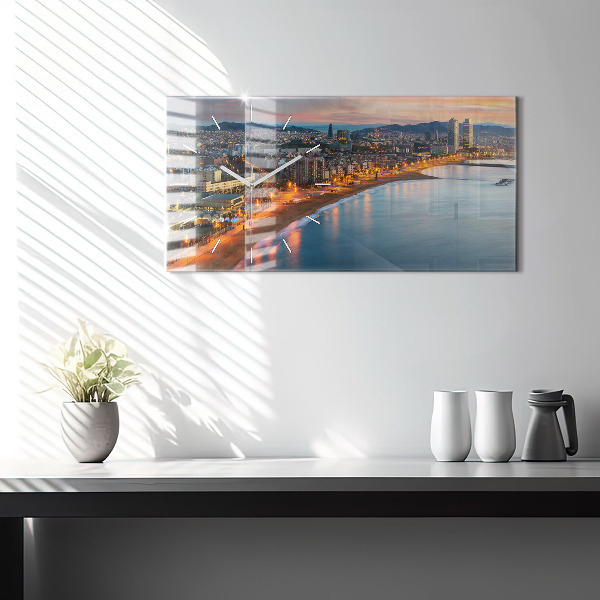 Ceas orizontale de perete din sticlă Plaja din Barcelona