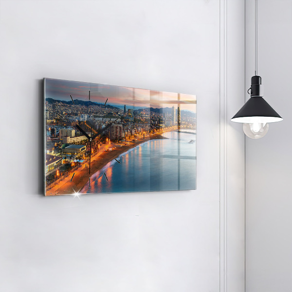 Ceas orizontale de perete din sticlă Plaja din Barcelona