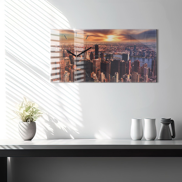 Ceas orizontale de perete din sticlă Panorama orasului apusului