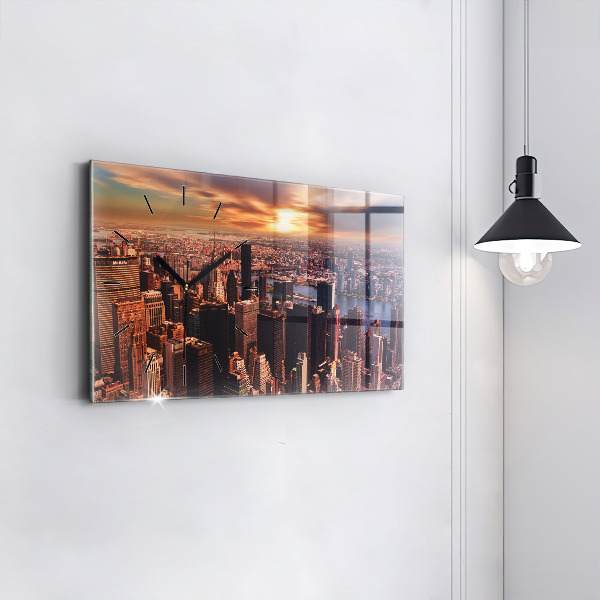 Ceas orizontale de perete din sticlă Panorama orasului apusului