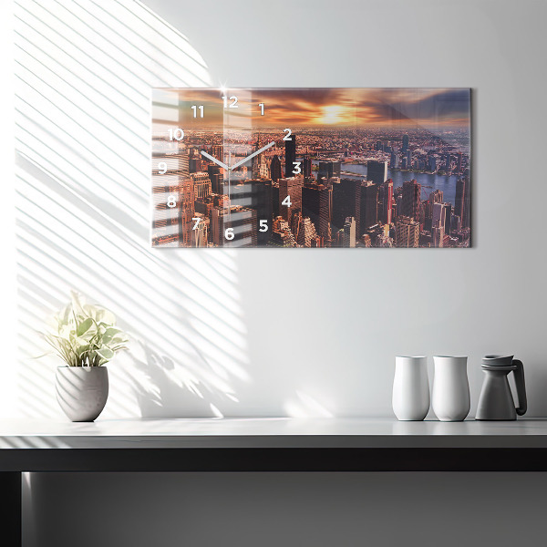 Ceas orizontale de perete din sticlă Panorama orasului apusului
