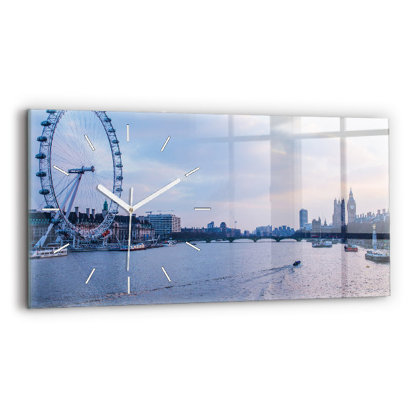 Ceas orizontale de perete din sticlă Panorama London Eye a orașului