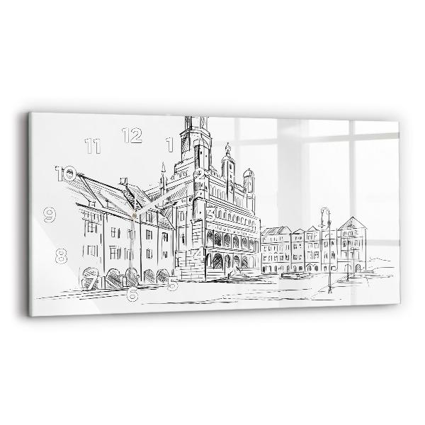 Ceas orizontale de perete din sticlă Schiță a orașului vechi Poznań