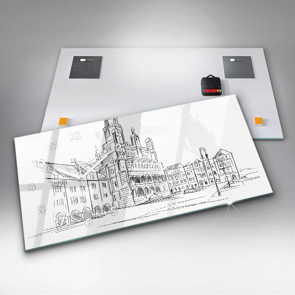 Ceas orizontale de perete din sticlă Schiță a orașului vechi Poznań
