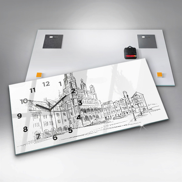Ceas orizontale de perete din sticlă Schiță a orașului vechi Poznań