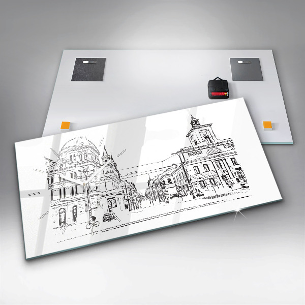 Ceas orizontale de perete din sticlă Ilustrația orașului Poznań