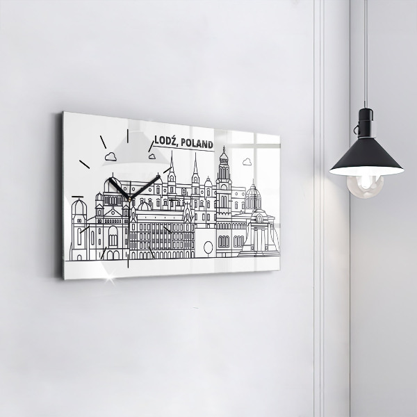 Ceas orizontale de perete din sticlă Panorama arhitecturii Łódź