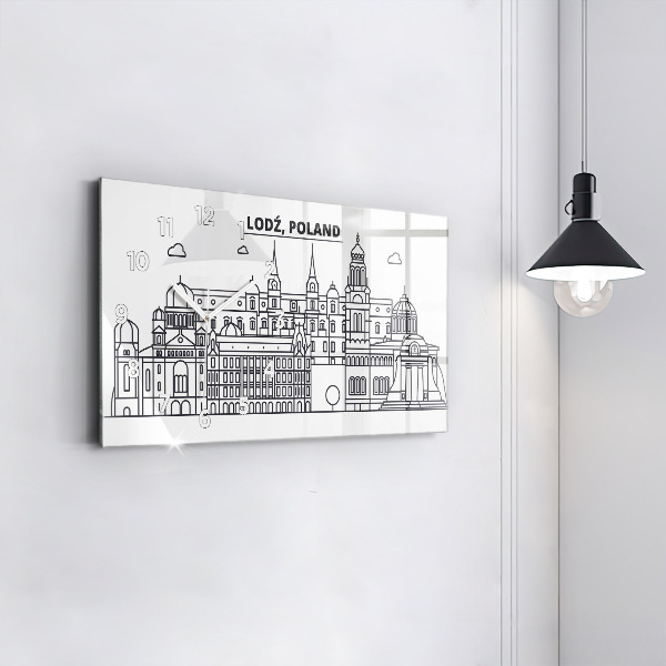 Ceas orizontale de perete din sticlă Panorama arhitecturii Łódź