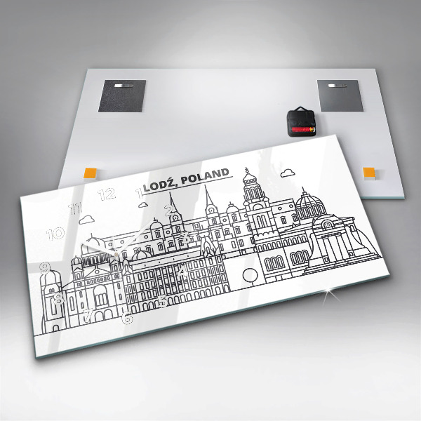 Ceas orizontale de perete din sticlă Panorama arhitecturii Łódź