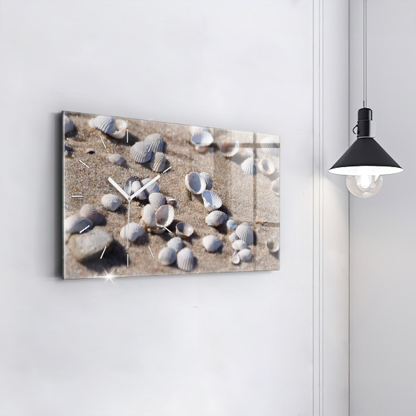 Ceas orizontale de perete din sticlă Scoici pe plajă