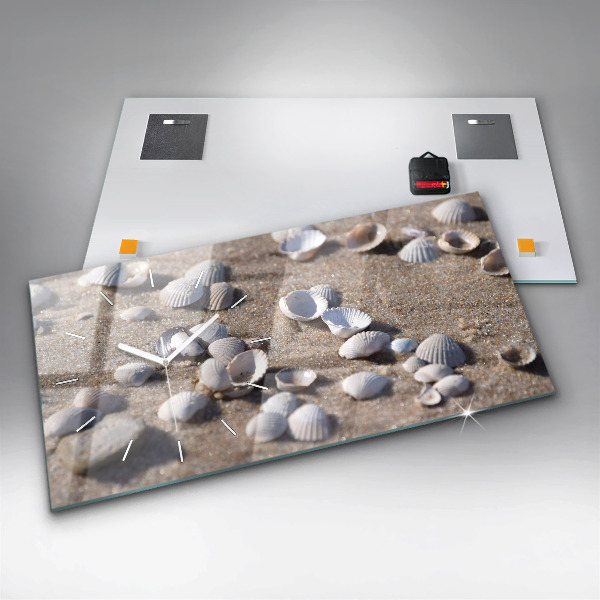 Ceas orizontale de perete din sticlă Scoici pe plajă