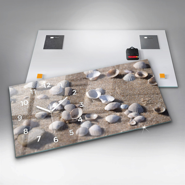 Ceas orizontale de perete din sticlă Scoici pe plajă