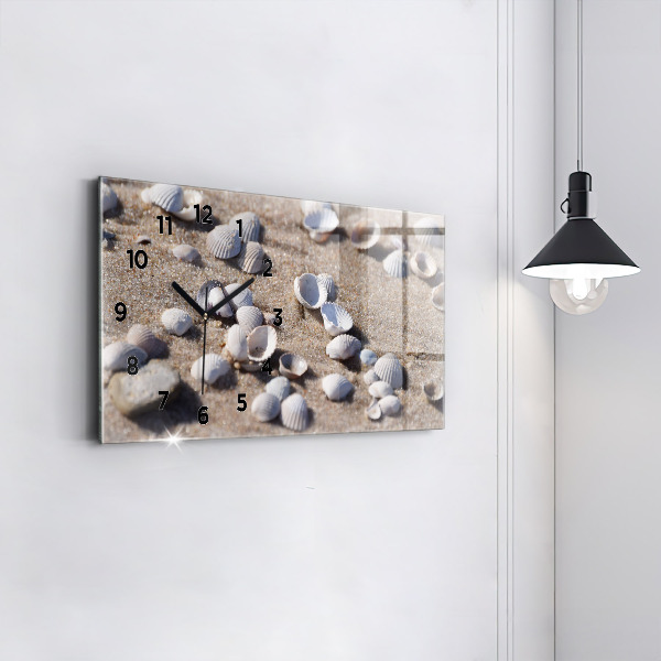 Ceas orizontale de perete din sticlă Scoici pe plajă