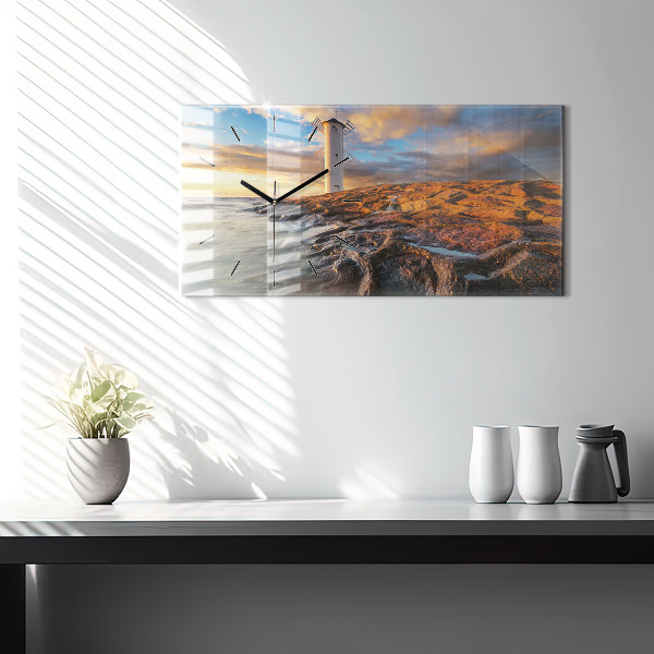 Ceas orizontale de perete din sticlă Farul și Marea Baltică