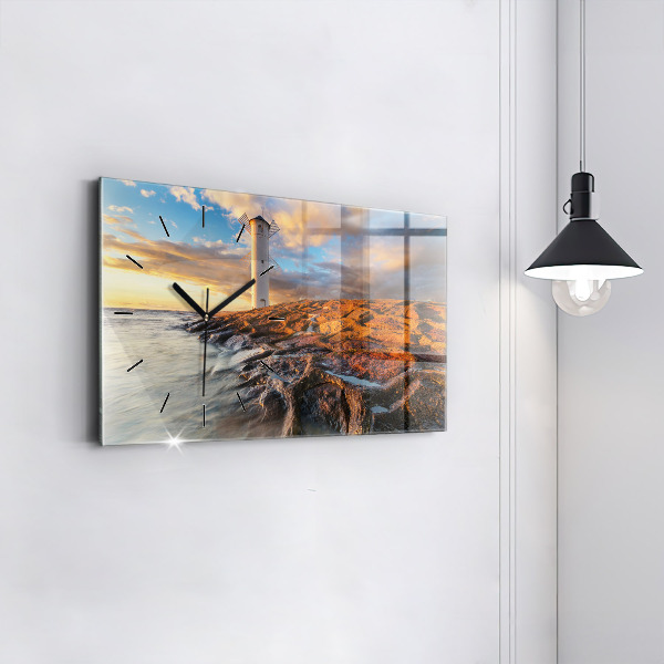 Ceas orizontale de perete din sticlă Farul și Marea Baltică