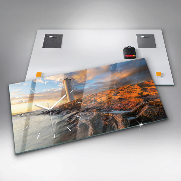 Ceas orizontale de perete din sticlă Farul și Marea Baltică