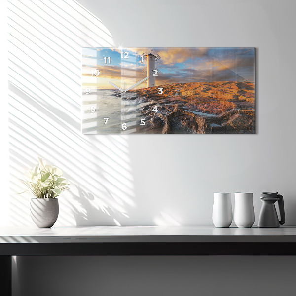Ceas orizontale de perete din sticlă Farul și Marea Baltică