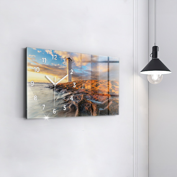 Ceas orizontale de perete din sticlă Farul și Marea Baltică