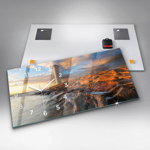 Ceas orizontale de perete din sticlă Farul și Marea Baltică