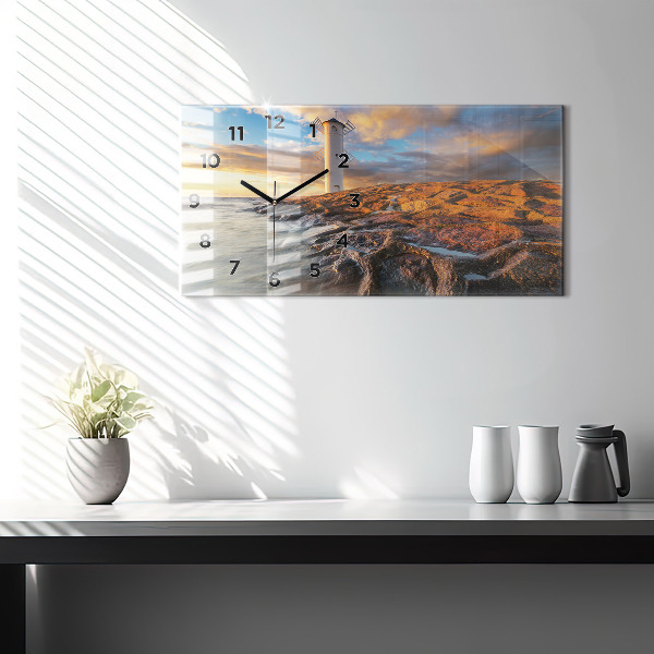 Ceas orizontale de perete din sticlă Farul și Marea Baltică