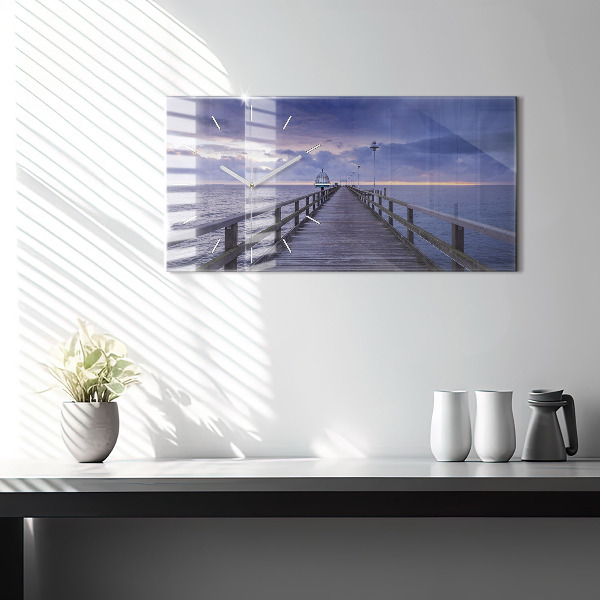 Ceas orizontale de perete din sticlă Pier pe Marea Baltică