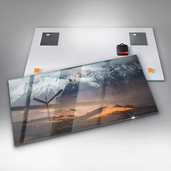 Ceas orizontale de perete din sticlă Munții Tatra în panorama montană de iarnă