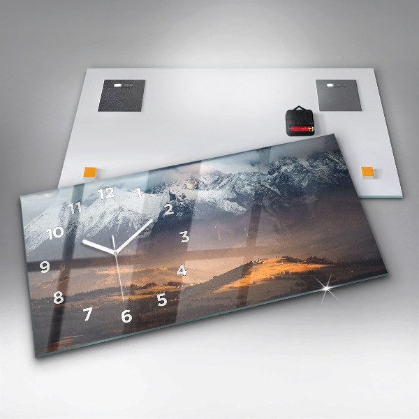 Ceas orizontale de perete din sticlă Munții Tatra în panorama montană de iarnă